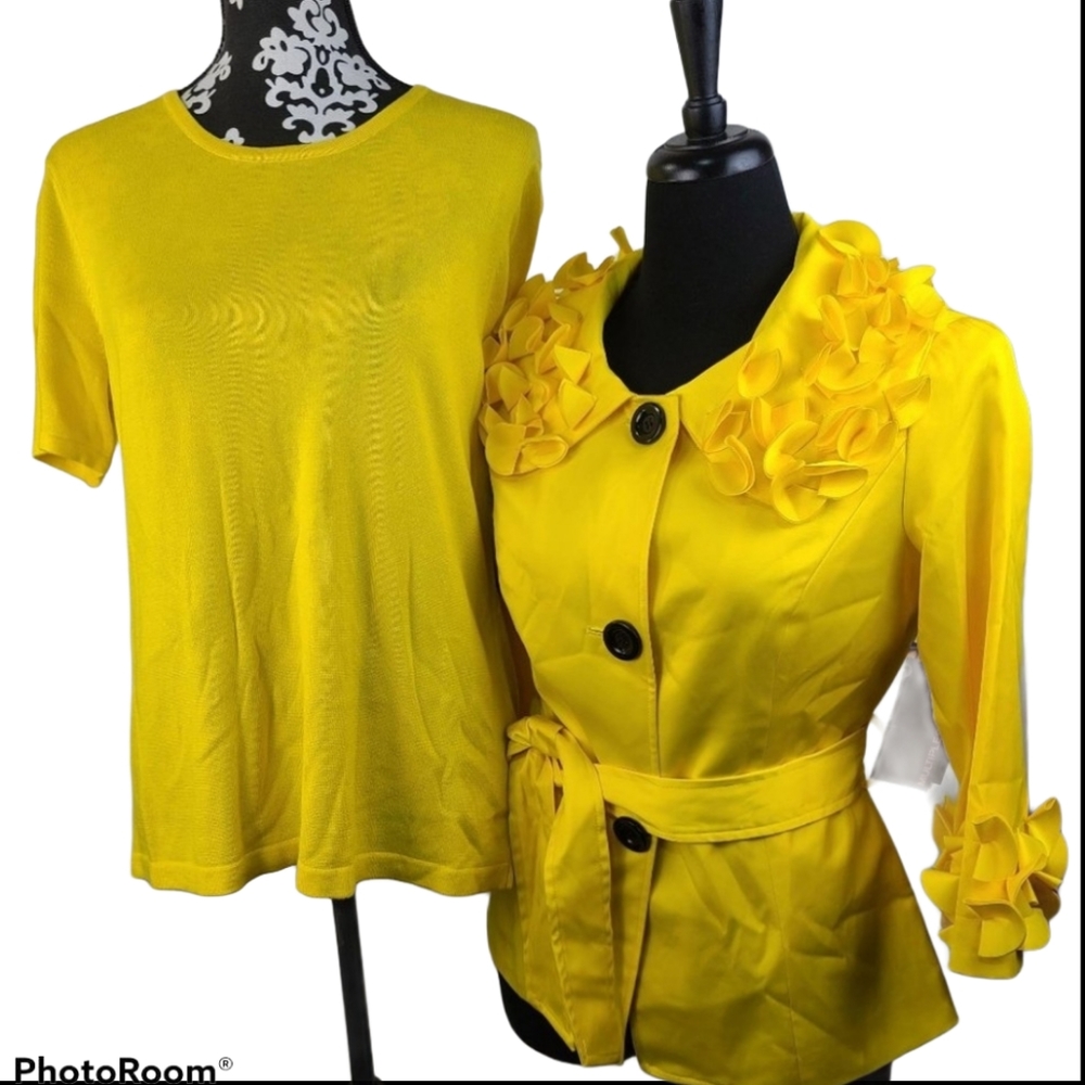 NWT Multiples Yellow 3/4 Sleeve Ruffle Collar S - Picture 3 of 10